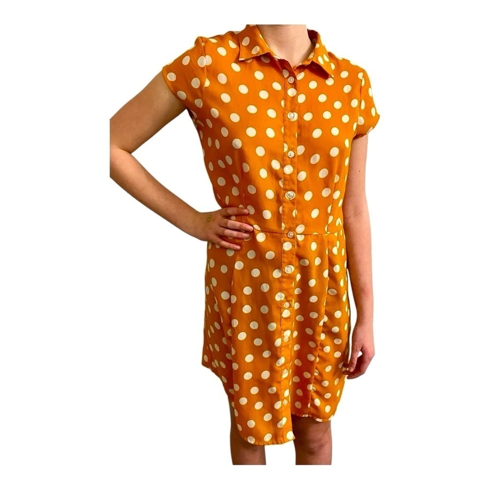 City Streets 50’s Retro Vintage Style Collared Gold Polka Dot Dress Medium - Picture 1 of 9